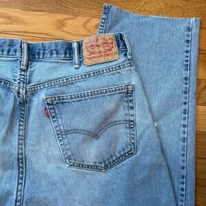 Levi's | Men's 505 Reg Fit Vintage Fade Denim  Raw Hem Distressed Jeans 38 X 36